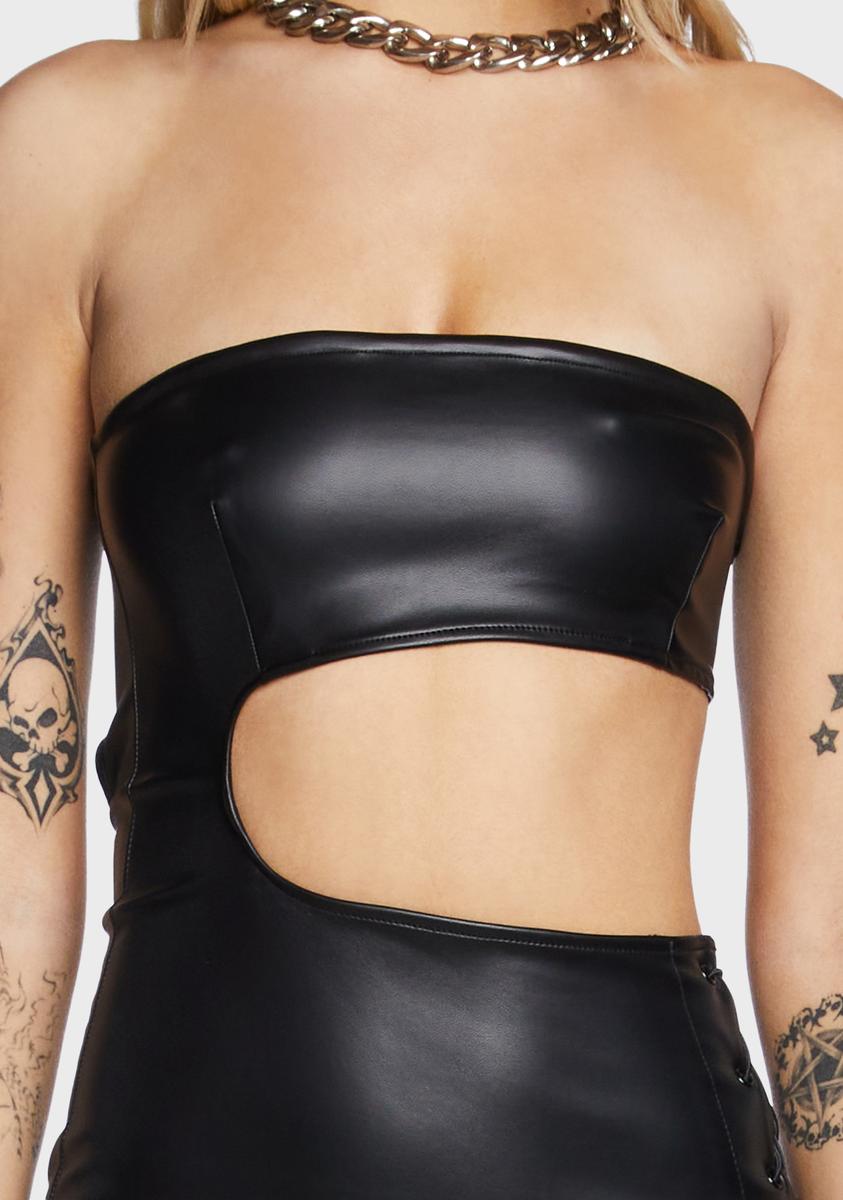 Vegan Leather Side Lace-Up Dress