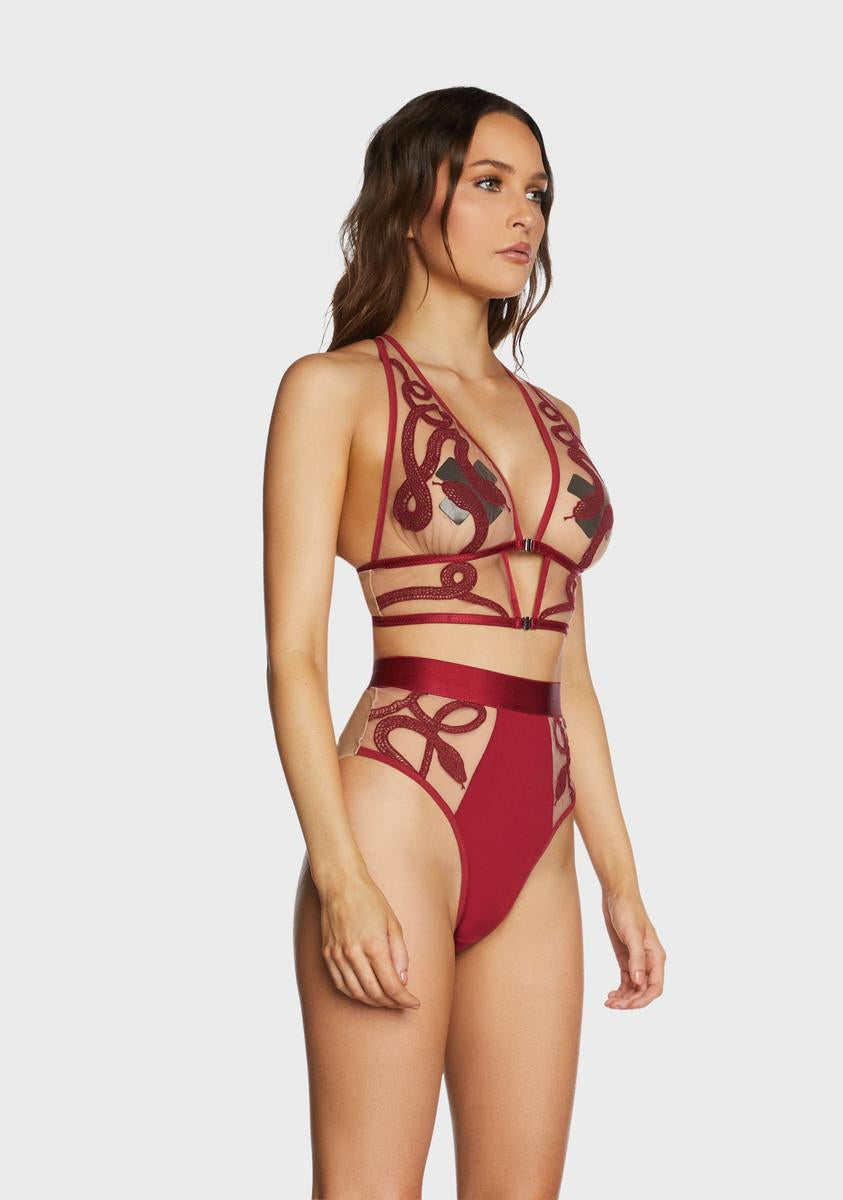 Dark Red Medusa Embroidered Bralette