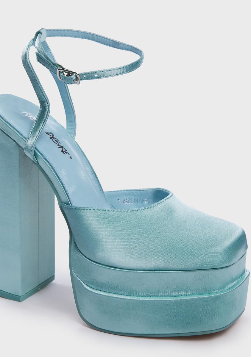 Wide Fit Turquoise Satin Moonchild Platform Heels
