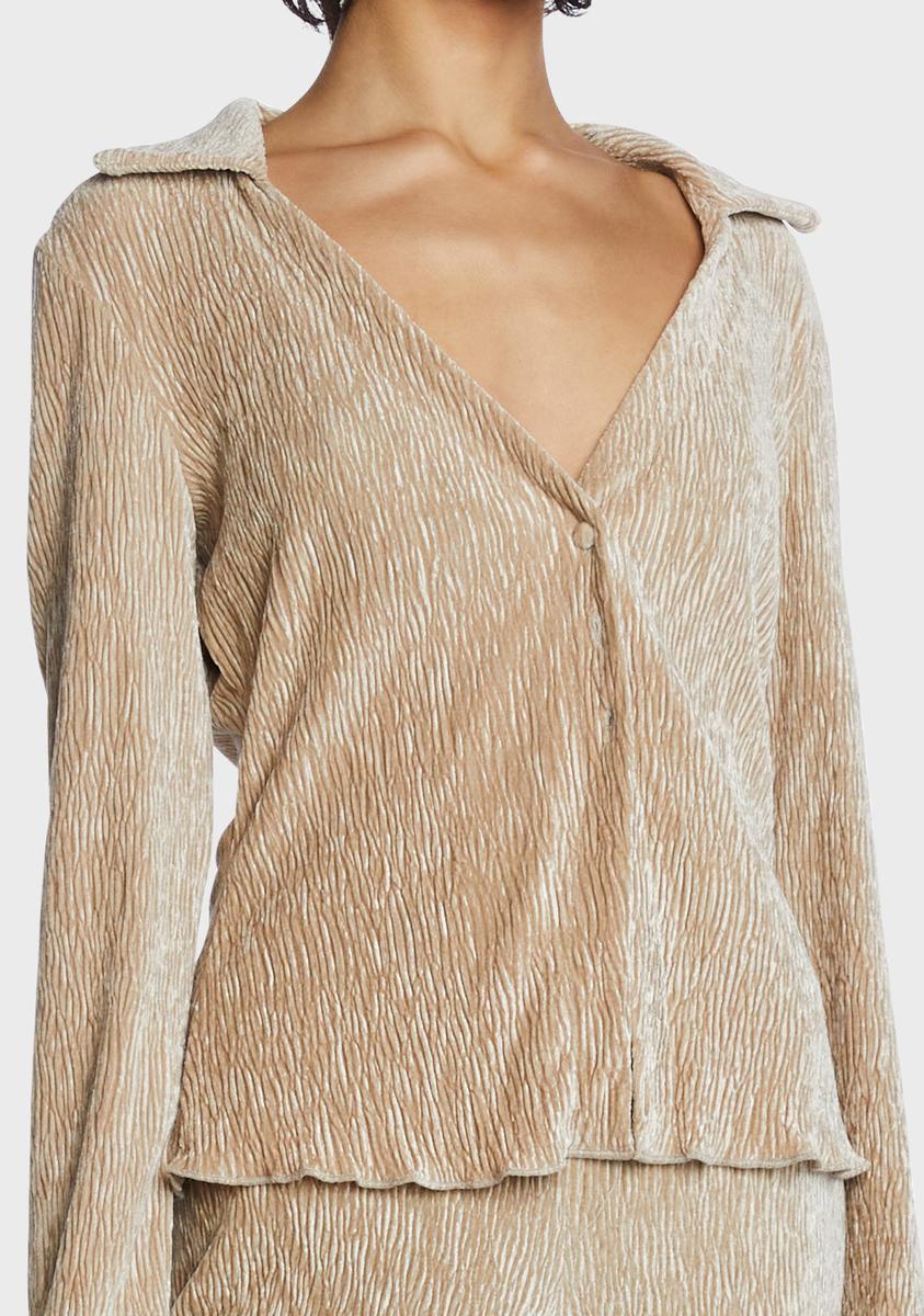 Beige Plisse Knit Collared Shirt