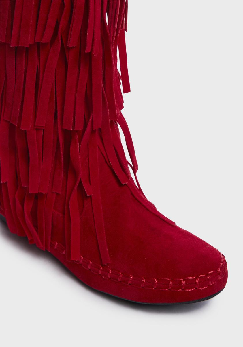 Crimson No Playtime Fringe Boots
