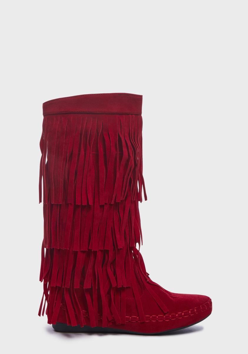 Crimson No Playtime Fringe Boots