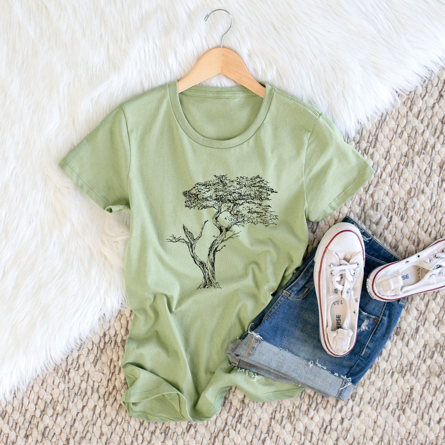 The Lone Cypress - Cupressus Macrocarpa - Monterey Cypress - Women's Crewneck - Made in USA - 100% Organic Cotton