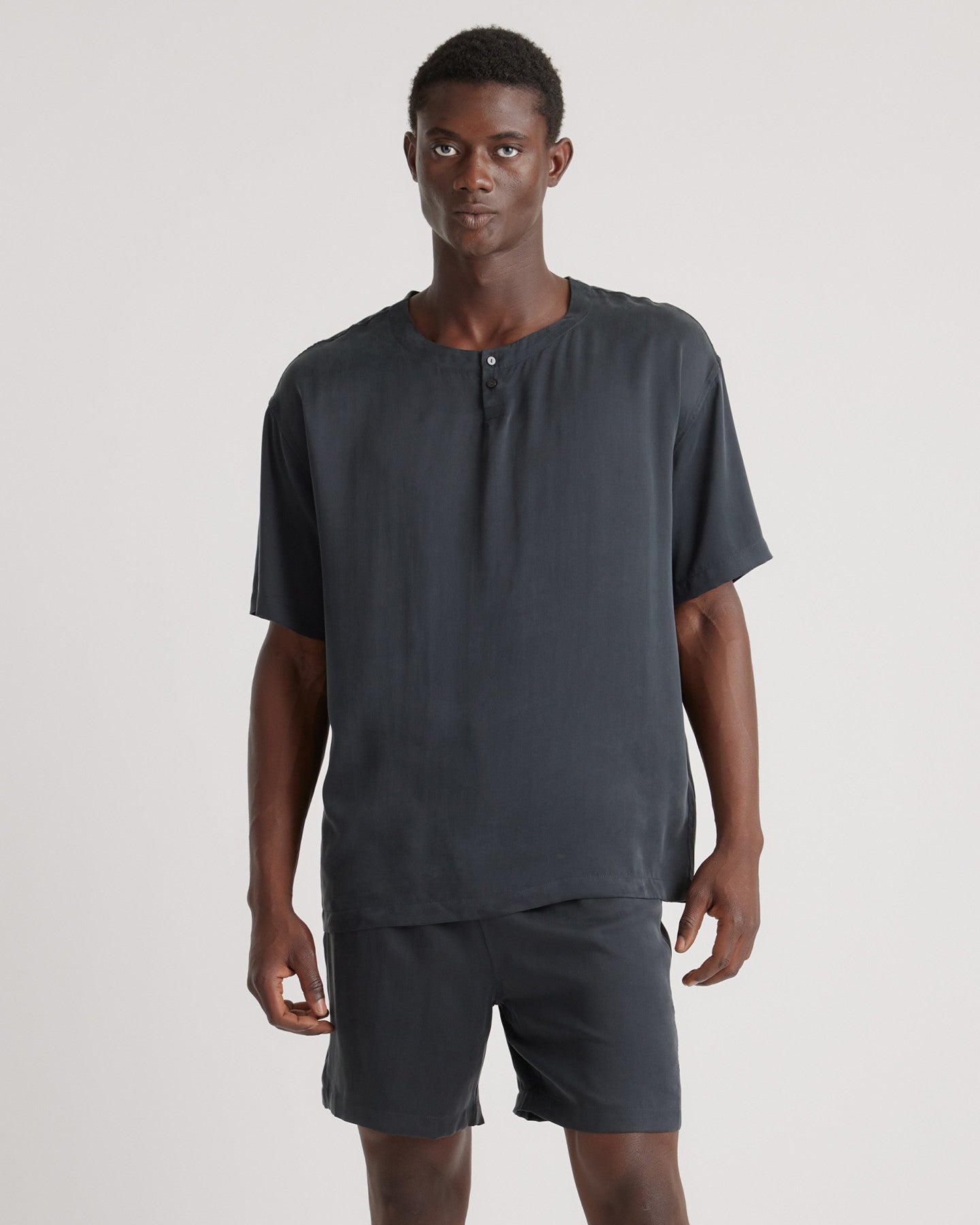 100% Washable Silk Henley Short Set