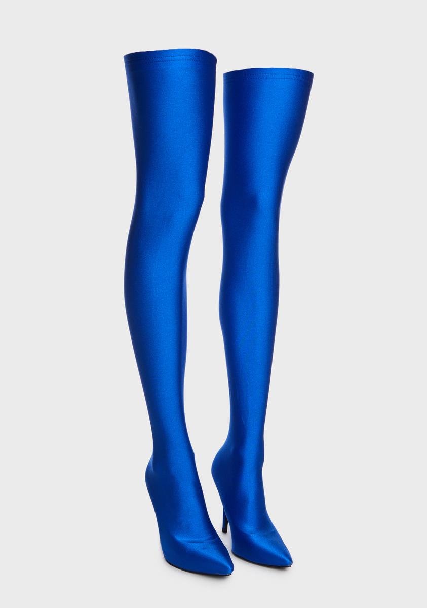 Blue Heartout Thigh High Boots