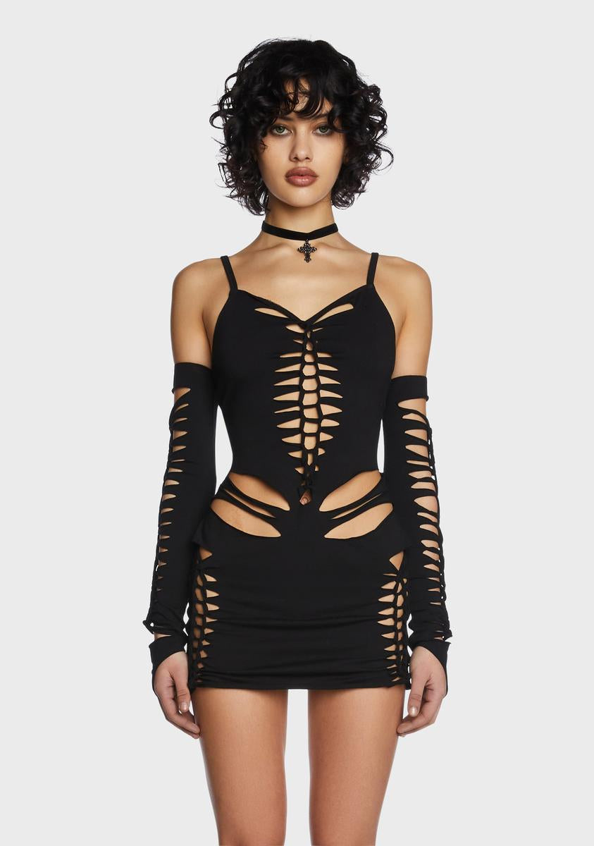 Spellbound Smiles Mini Dress - Black