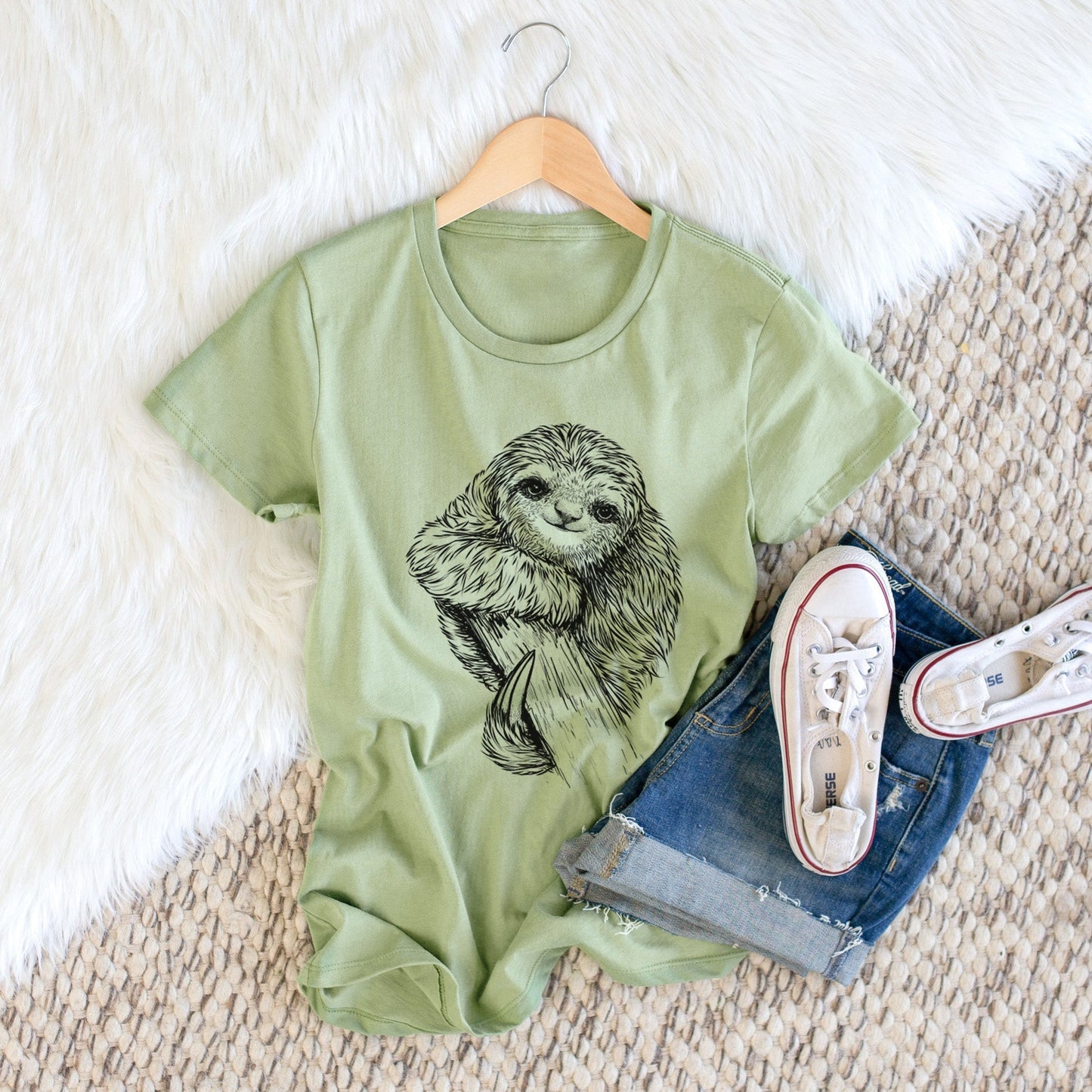 Pygmy Three-toed Sloth - Bradypus pygmaeus - Women's Crewneck - Made in USA - 100% Organic Cotton