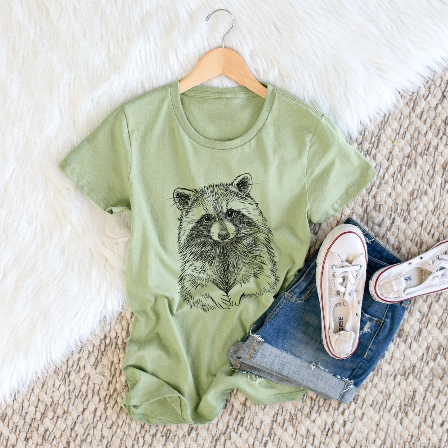 Raccoon - Procyon lotor - Women's Crewneck - Made in USA - 100% Organic Cotton