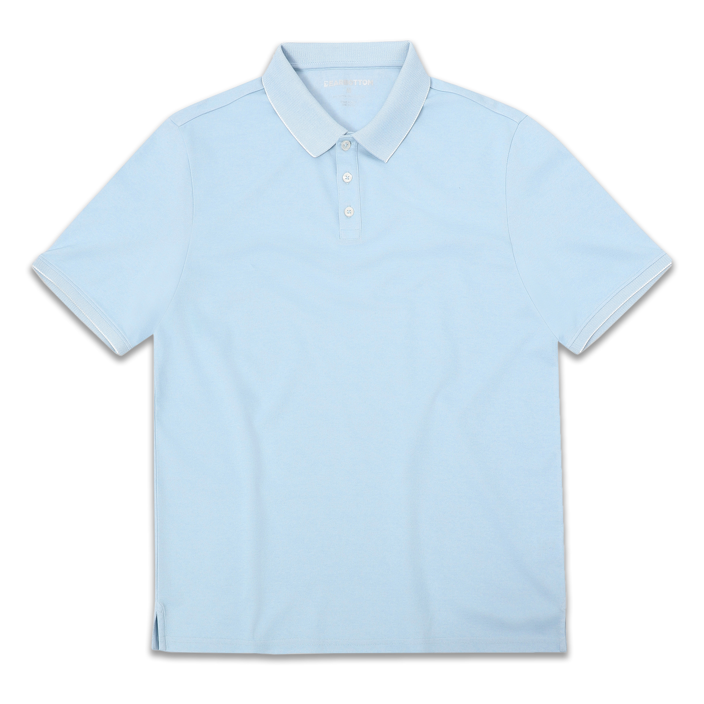 Range Polo Sky Blue front with ribbed collar, ribbed short sleeves, and 3 white buttons