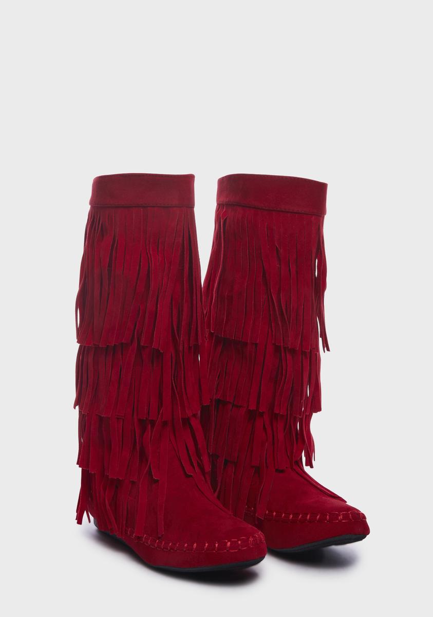 Crimson No Playtime Fringe Boots