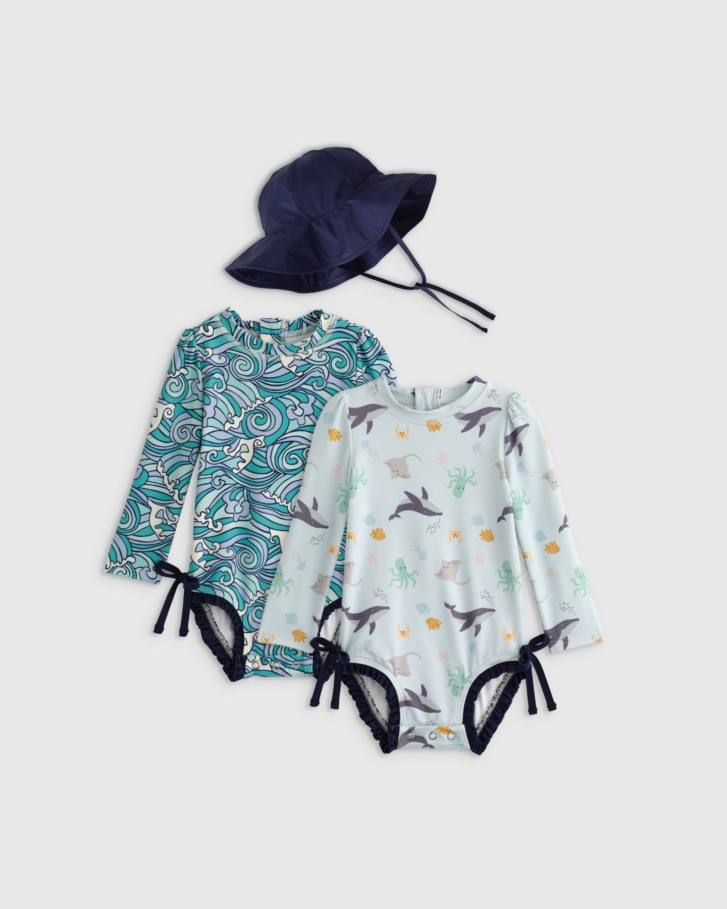 Sunsafe Ruffle One-Piece Rash Guard & Hat Set