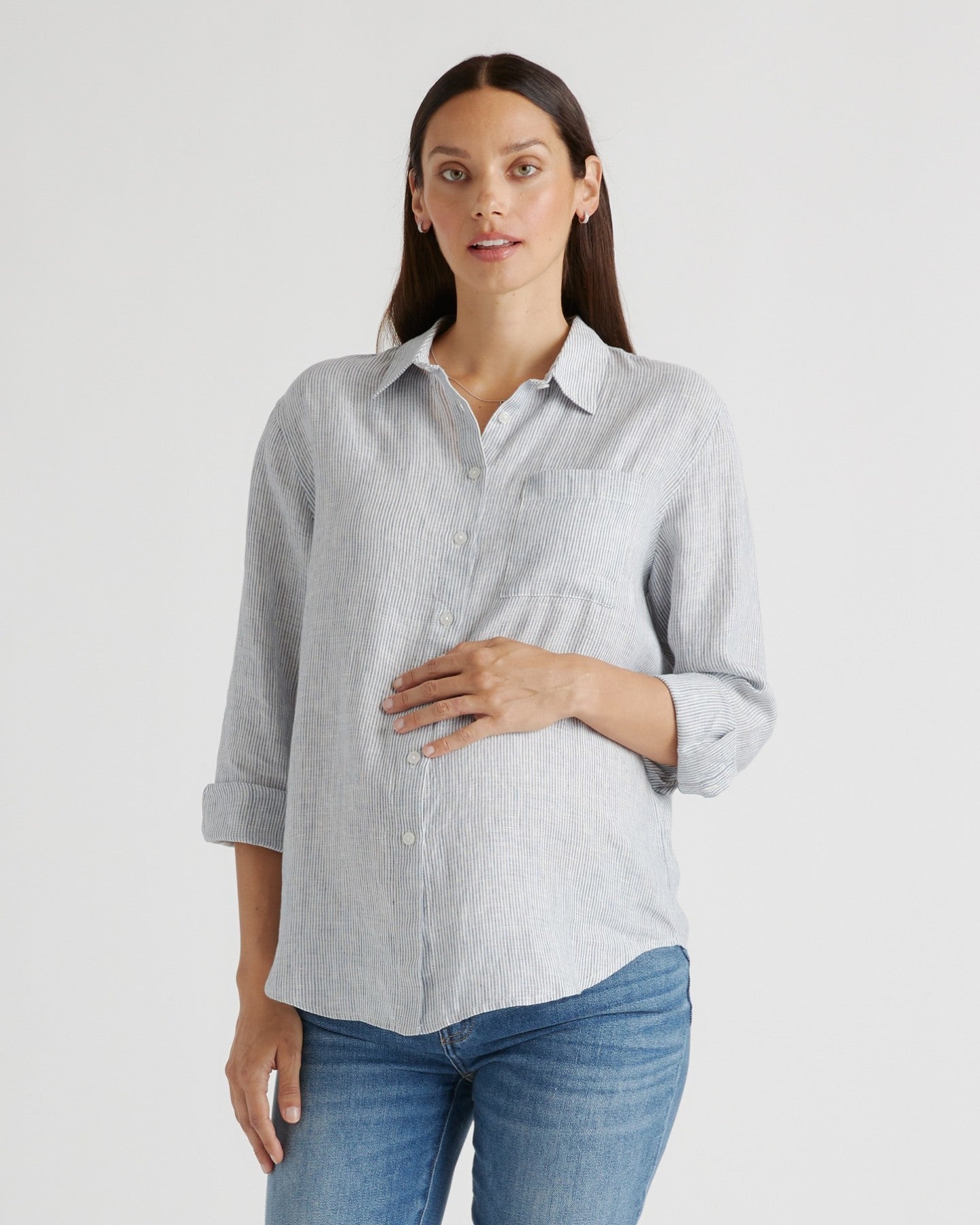 100% European Linen Maternity Long Sleeve Shirt