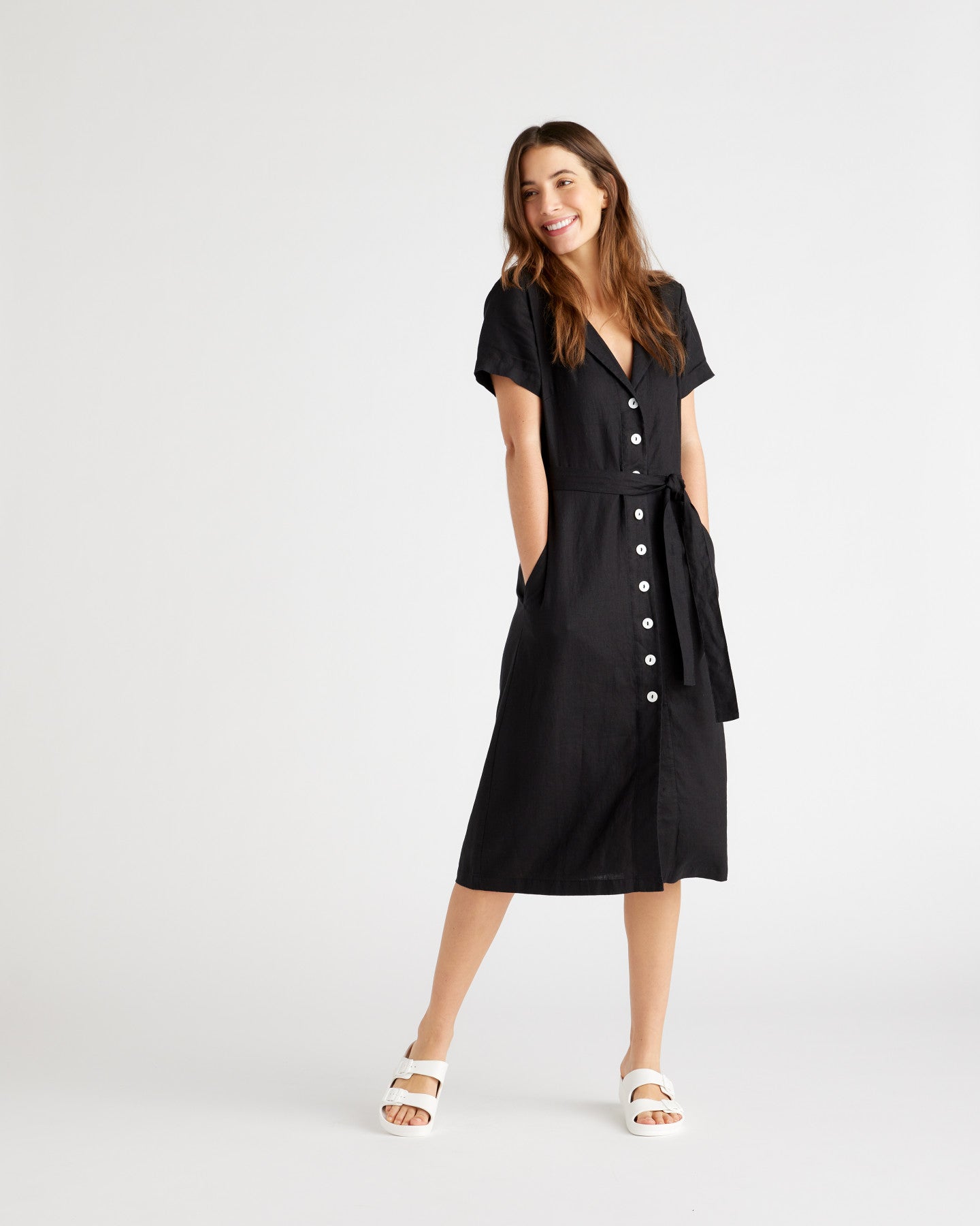 100% European Linen Button Front Dress