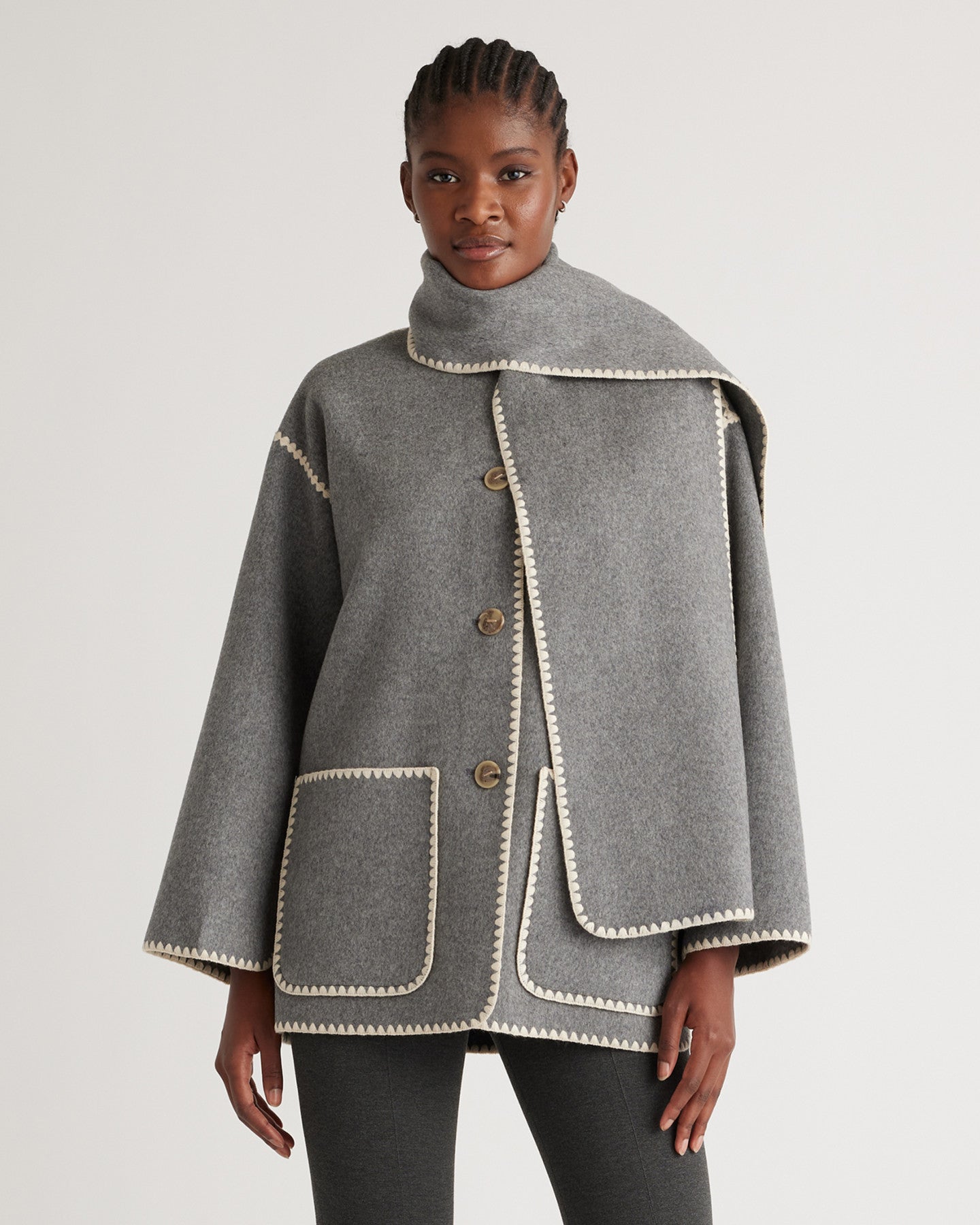Double-Faced Merino Wool Scarf Coat