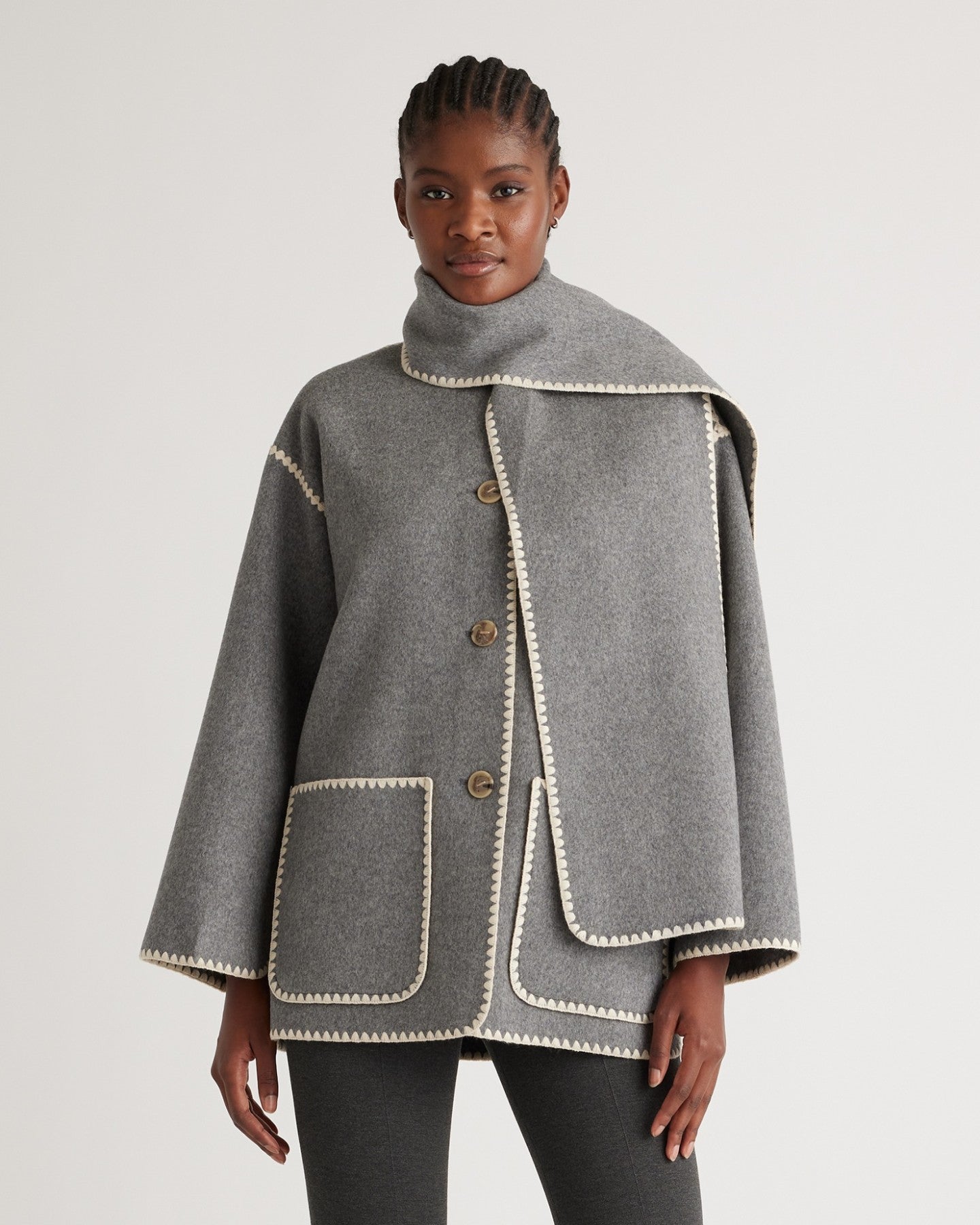 Double-Faced Merino Wool Scarf Coat