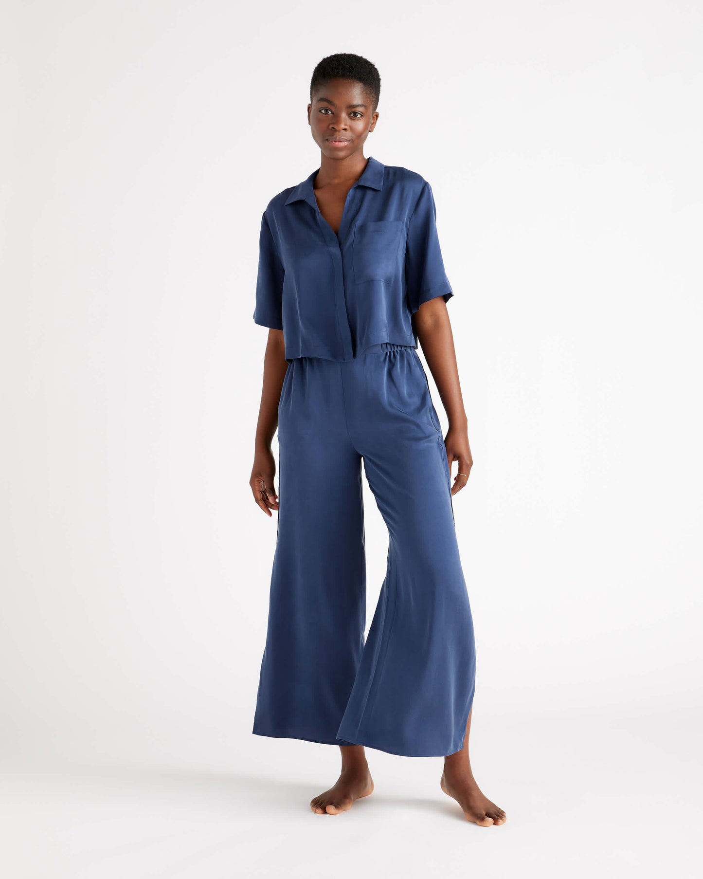 100% Washable Silk Button Up & Pants Pajama Set