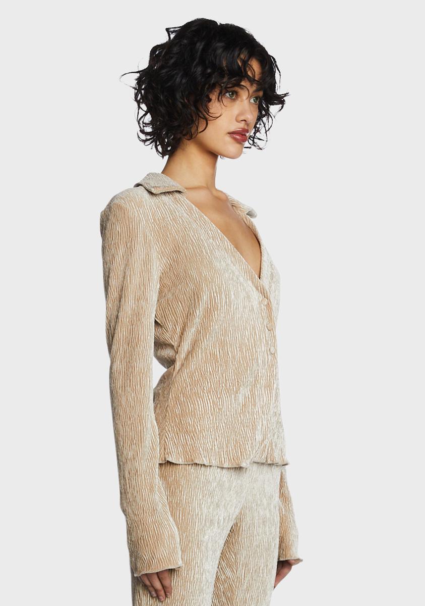 Beige Plisse Knit Collared Shirt