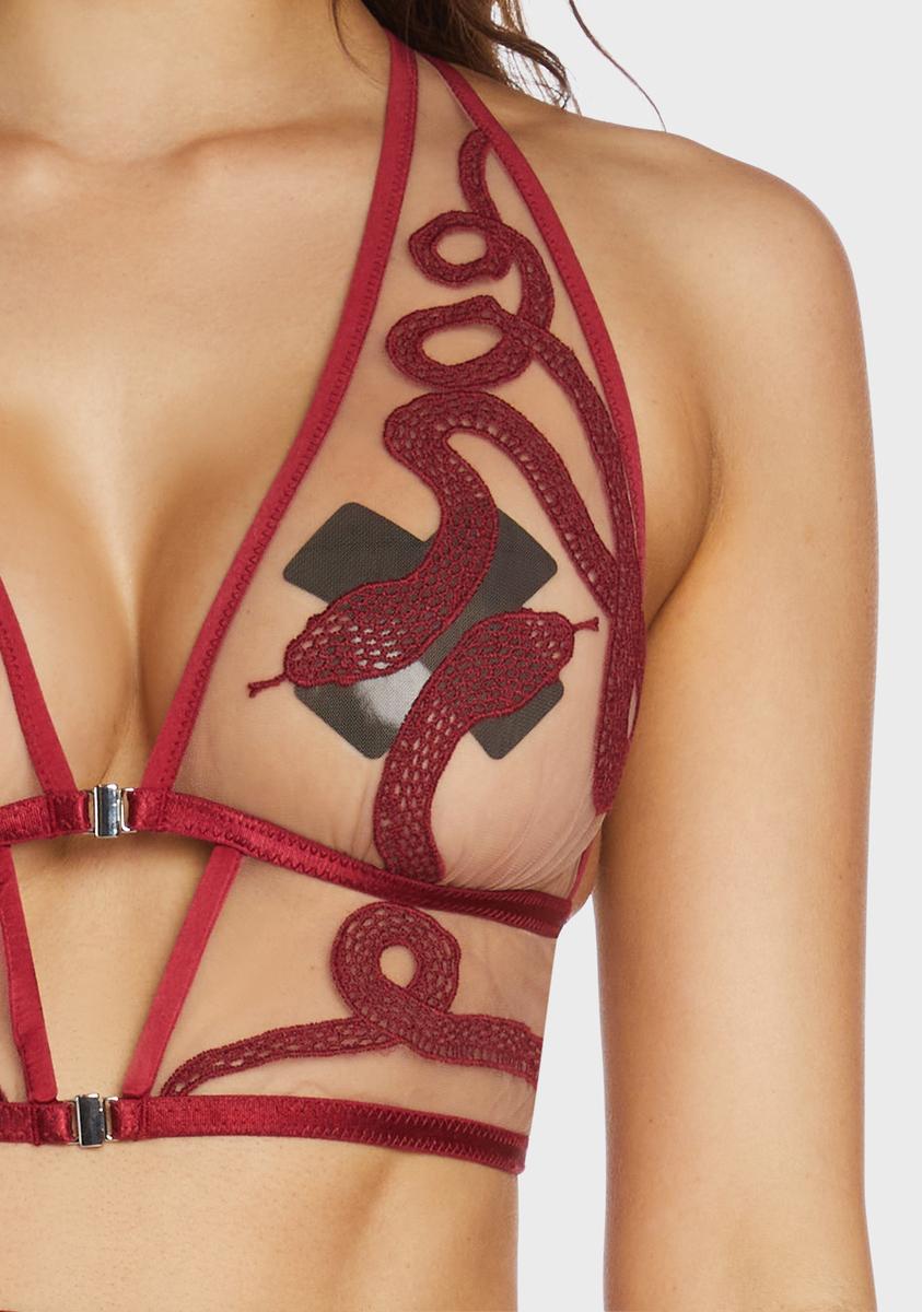 Dark Red Medusa Embroidered Bralette