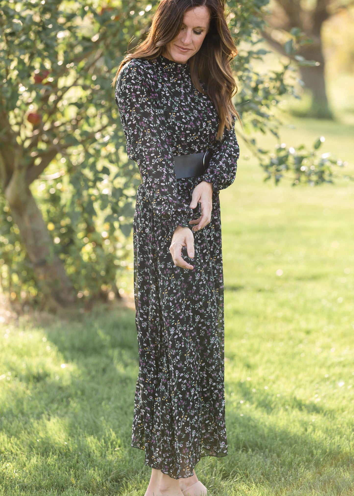 Black Floral Puff Sleeve Maxi Dress - FINAL SALE