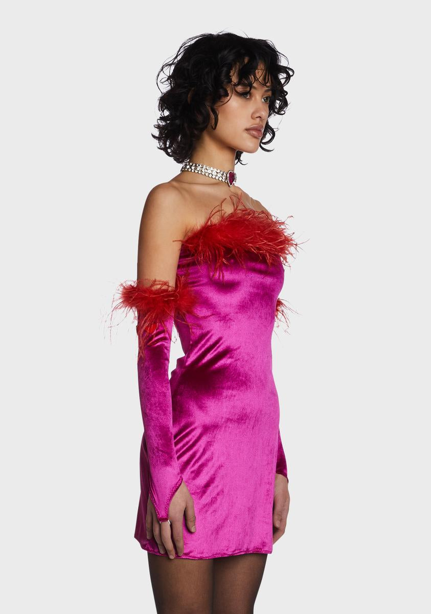 Velour Fur Dress With Gloves