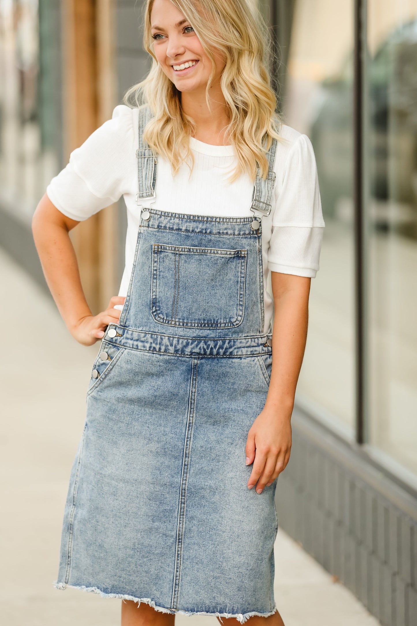 Denim Overall Light Wash Jumper Dress - FINAL SALE