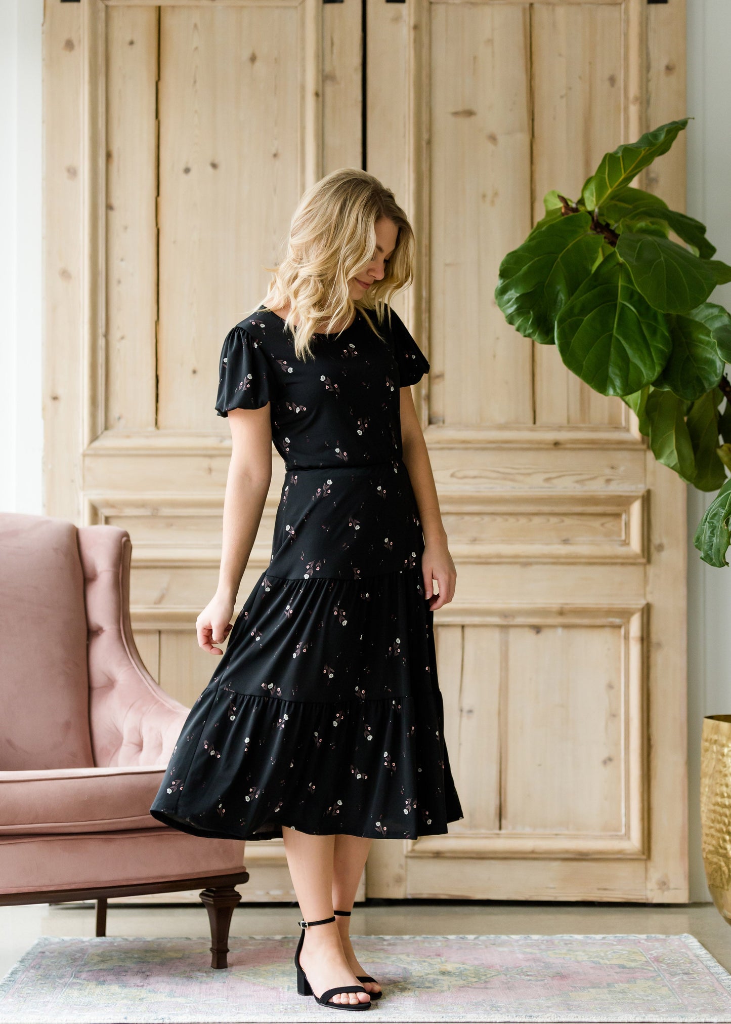 Detailed Sleeve Tiered Midi Dress - FINAL SALE