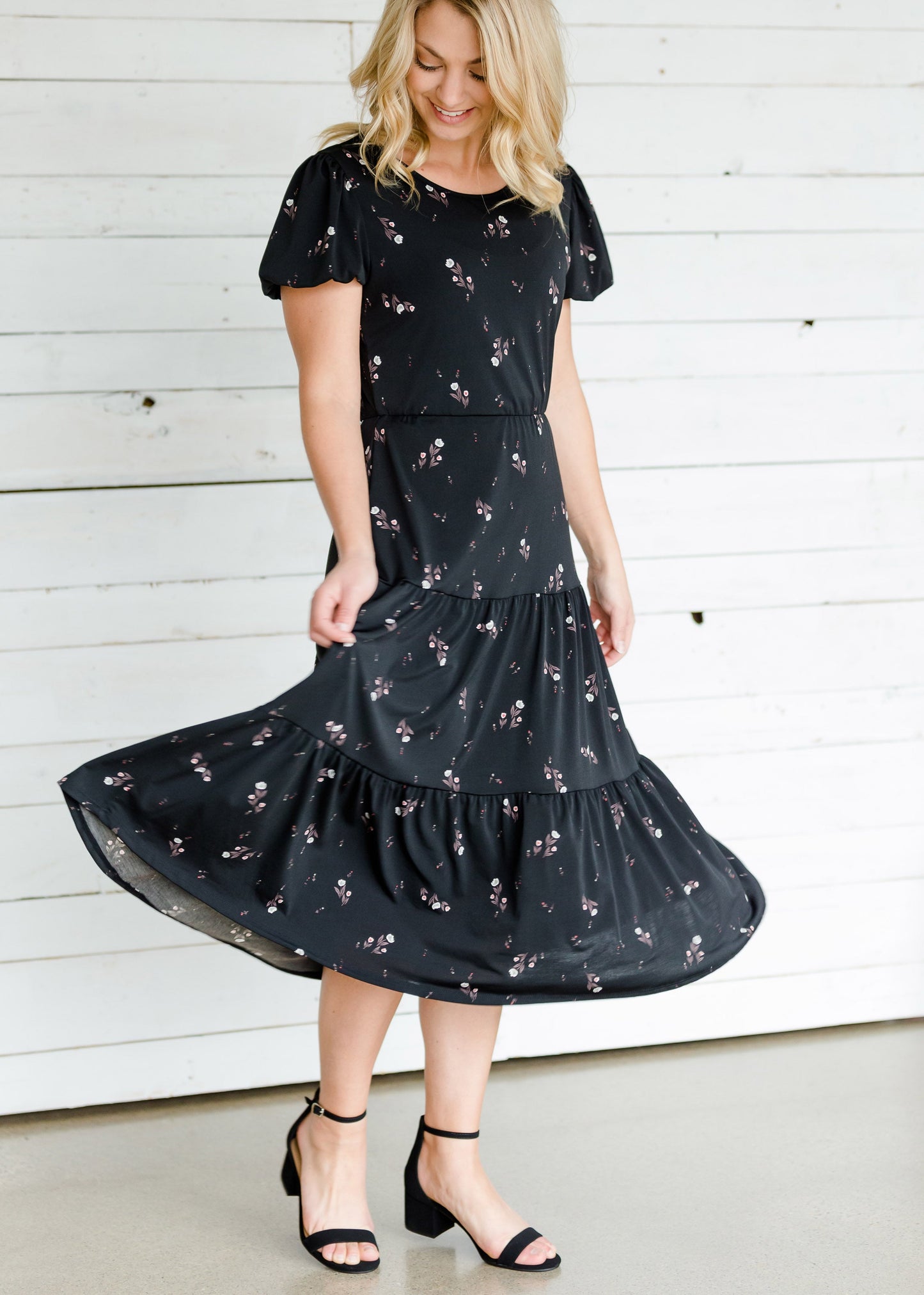 Detailed Sleeve Tiered Midi Dress - FINAL SALE