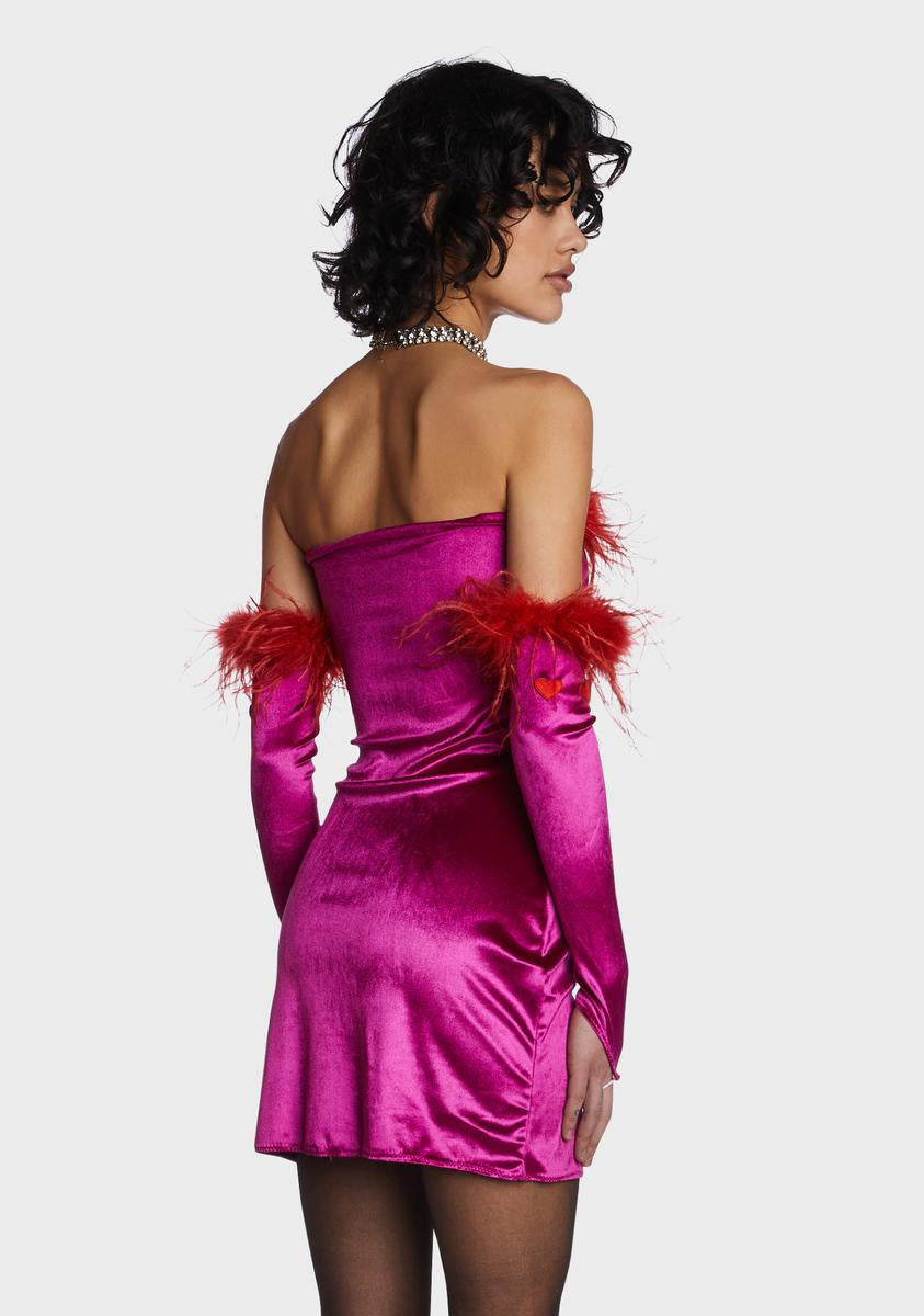 Velour Fur Dress With Gloves