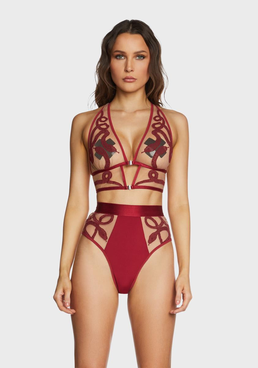 Dark Red Medusa Embroidered Bralette