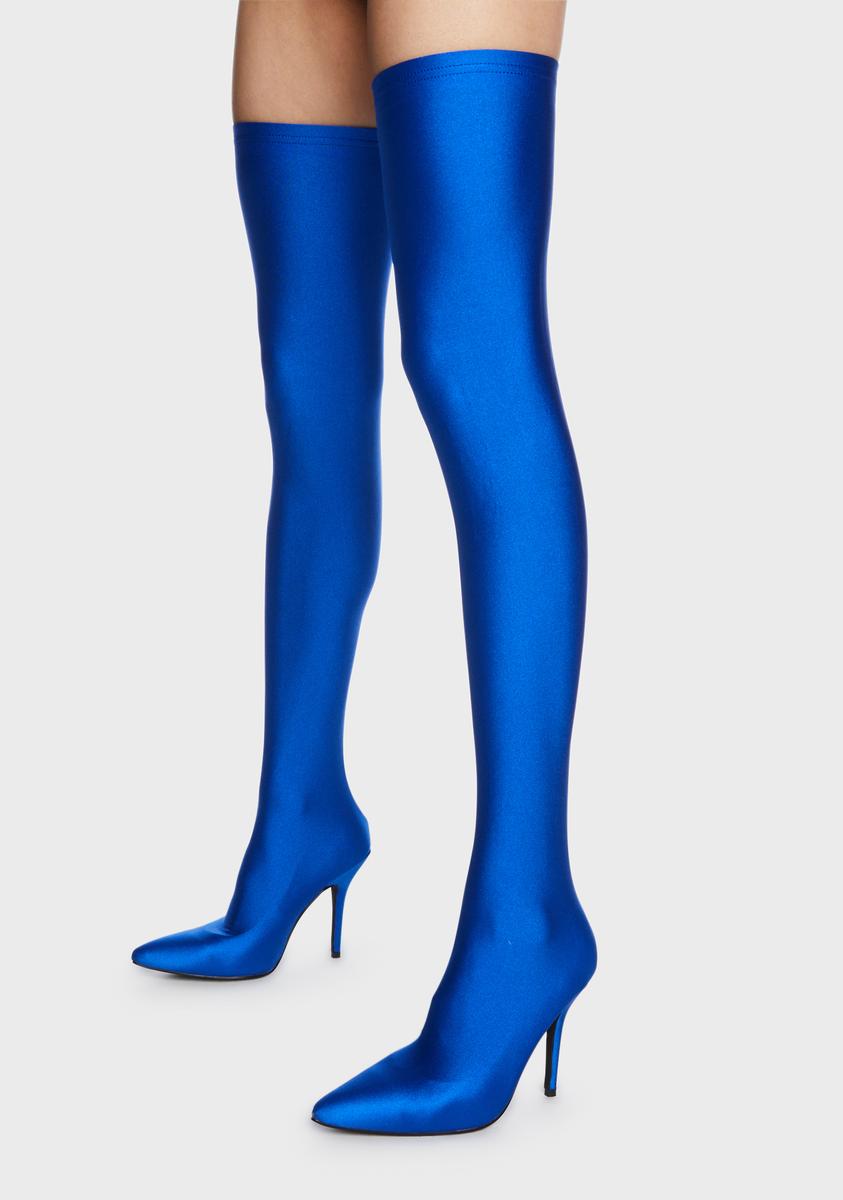 Blue Heartout Thigh High Boots