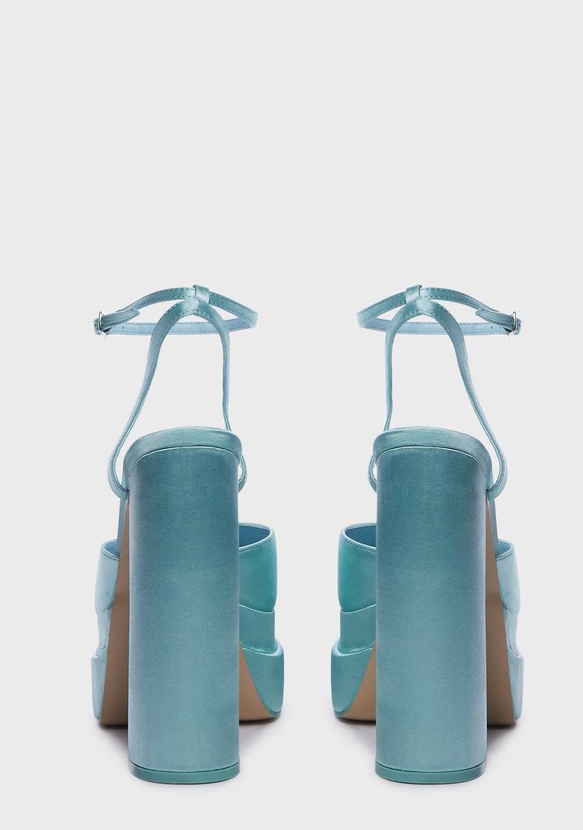 Wide Fit Turquoise Satin Moonchild Platform Heels