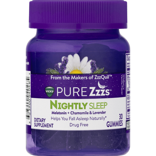 Vicks Pure Zzzs Nightly Sleep Melatonin + Chamomile & Lavender Gummies