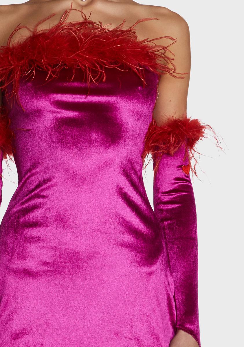 Velour Fur Dress With Gloves