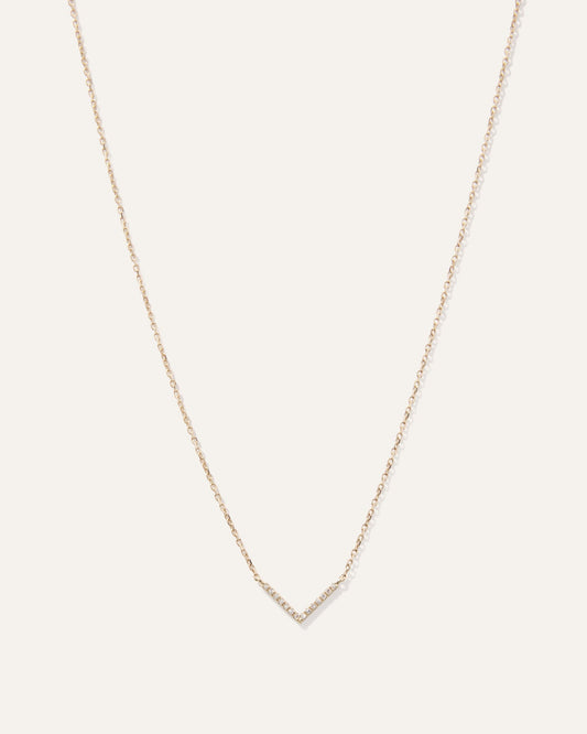 14K Gold Diamond V Necklace