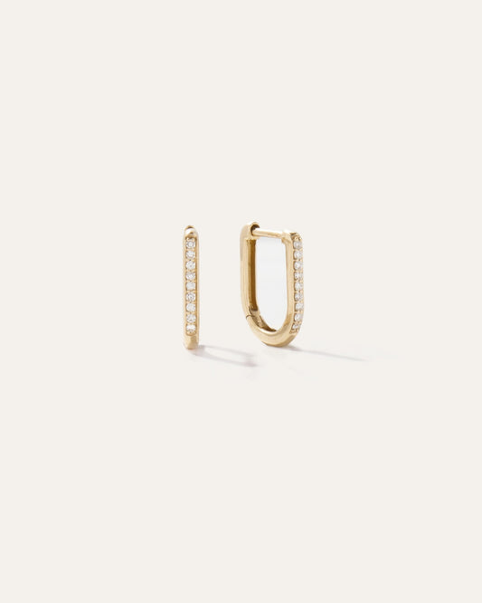 14K Gold Pave Diamond U Huggie Hoops