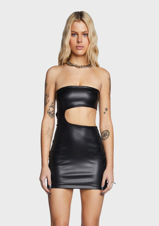 Vegan Leather Side Lace-Up Dress