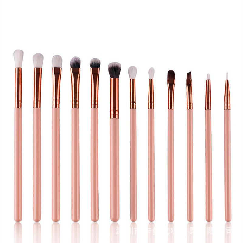 12 makeup brushes set skin color brown gold beauty tools eye shadow brush - amazitshop