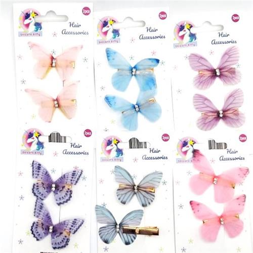 Unicorn Kitty Girl's Butterfly Hair Clips - 2 Pcs
