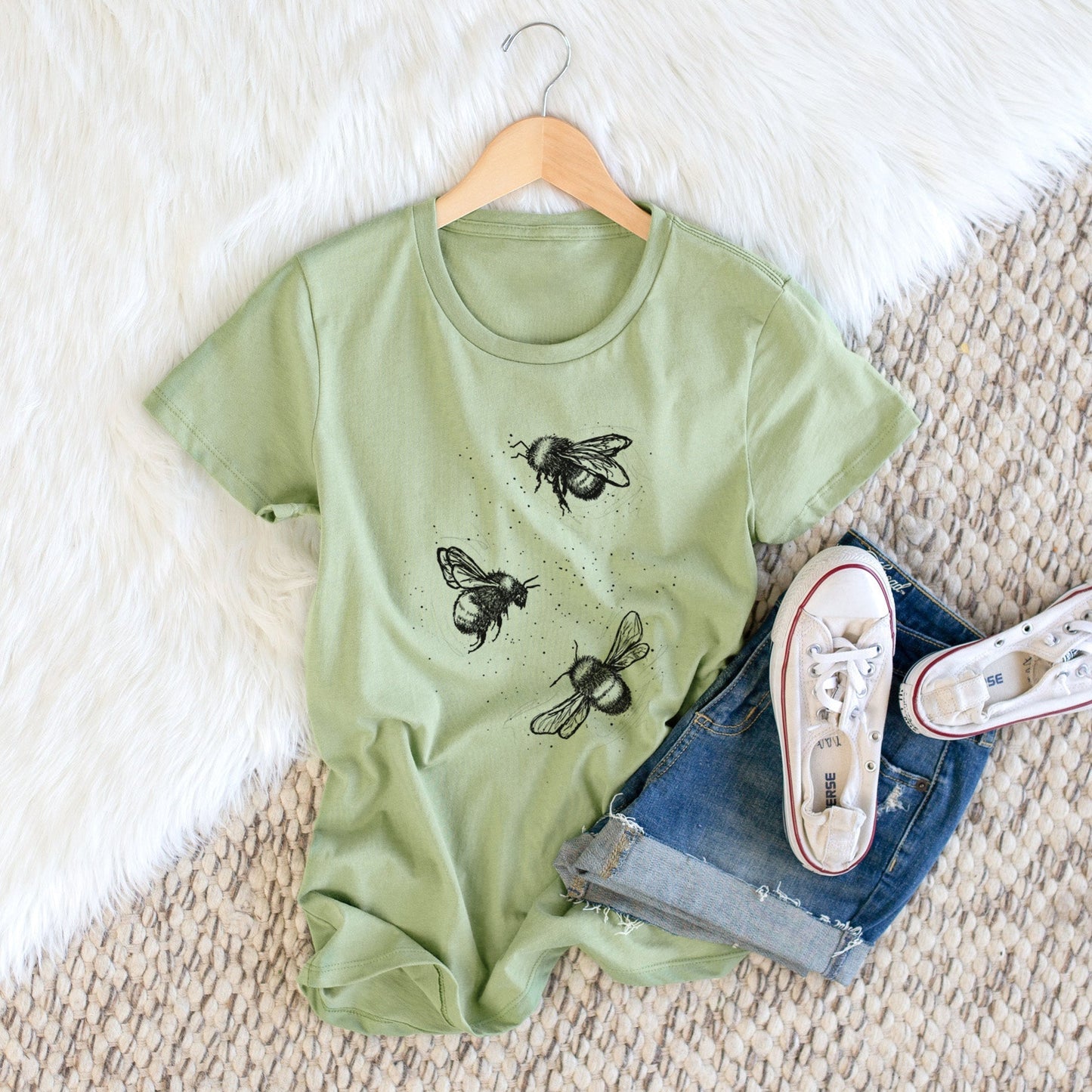 American Bumblebee Trio - Bombus Pensylvanicus - Women's Crewneck - Made in USA - 100% Organic Cotton