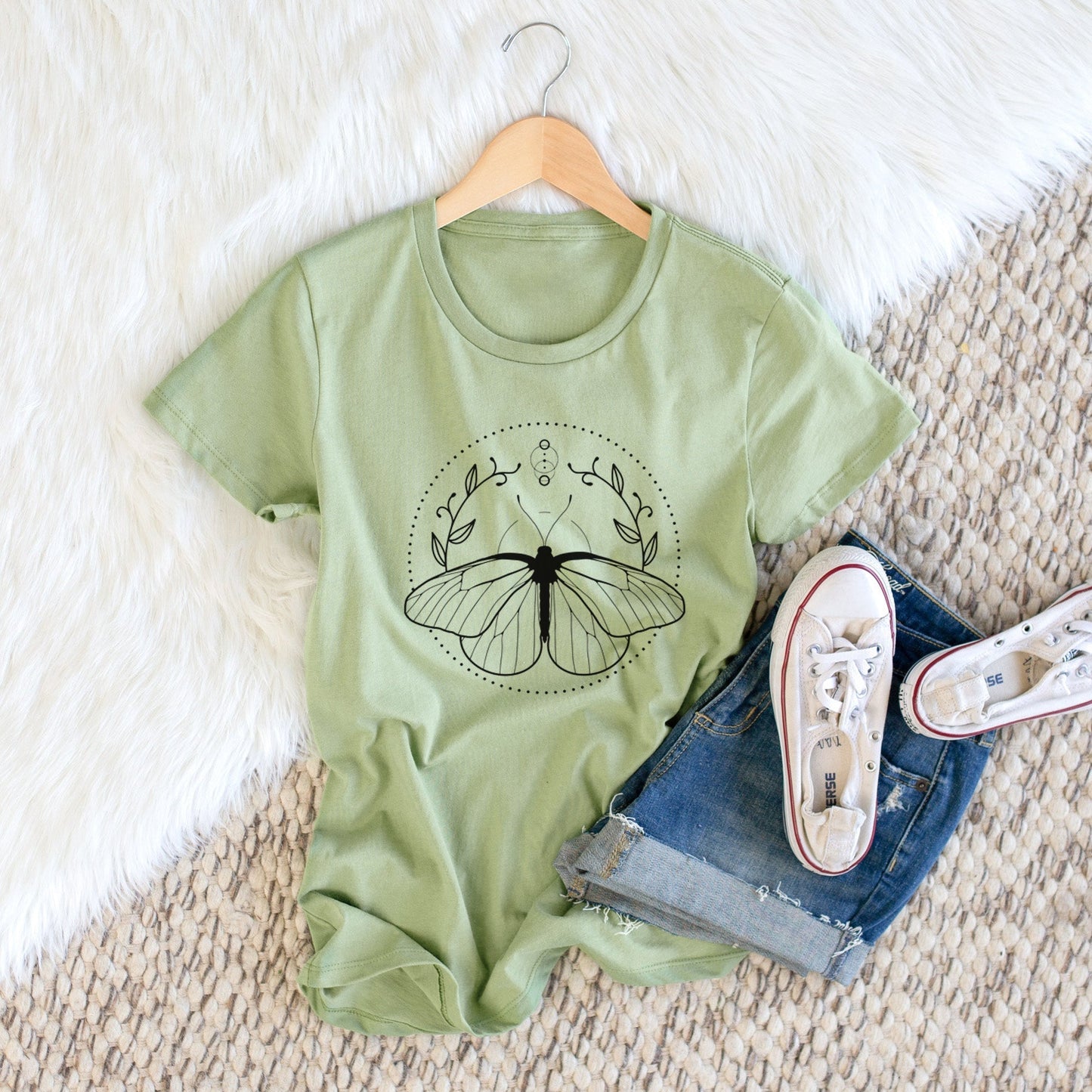 Aporia crataegi - Black Veined White Butterfly - Women's Crewneck - Made in USA - 100% Organic Cotton