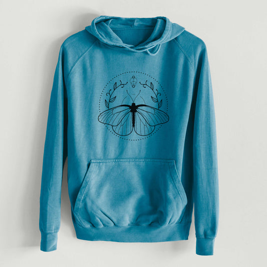 Aporia crataegi - Black Veined White Butterfly  - Mid-Weight Unisex Vintage 100% Cotton Hoodie
