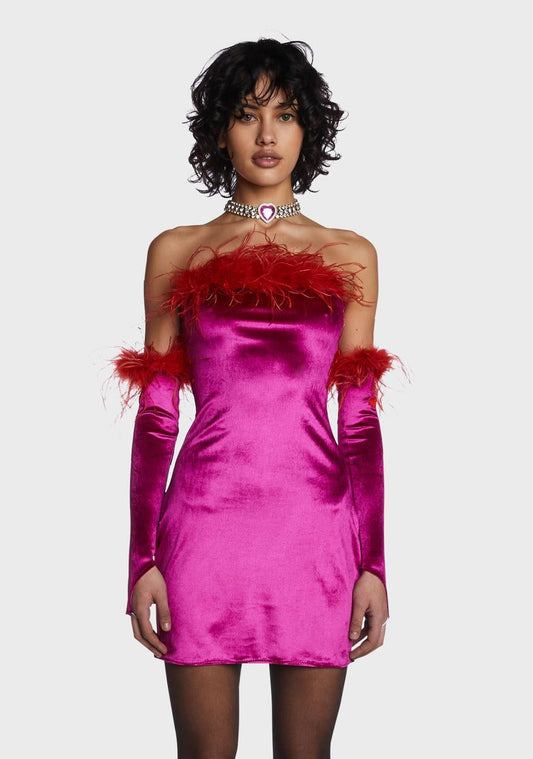 Velour Fur Dress With Gloves
