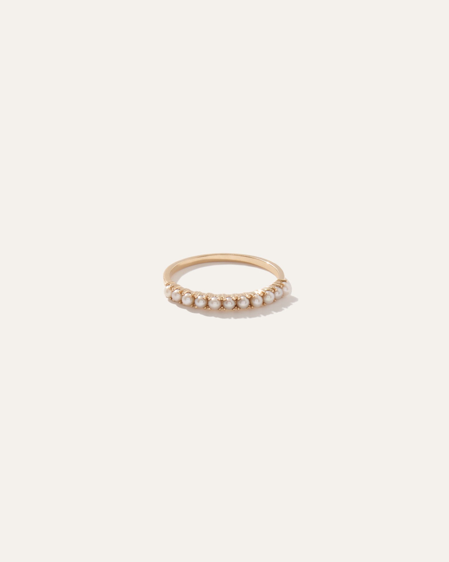 14K Gold Dainty Pearl Half Eternity Band