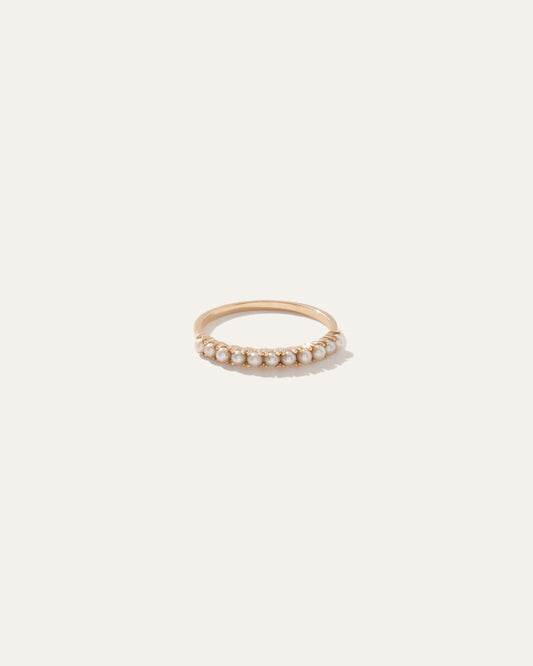 14K Gold Dainty Pearl Half Eternity Band
