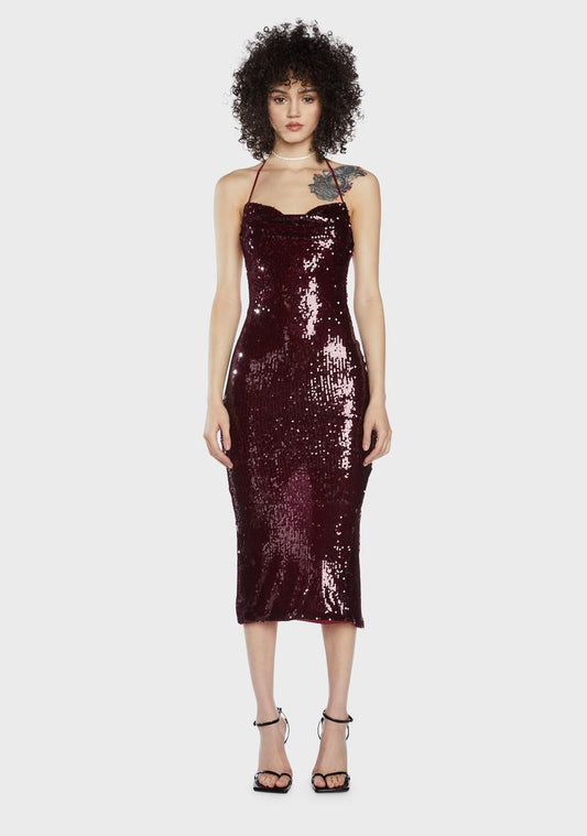 Wine Speakeasy Romance Sequin Maxi Dress