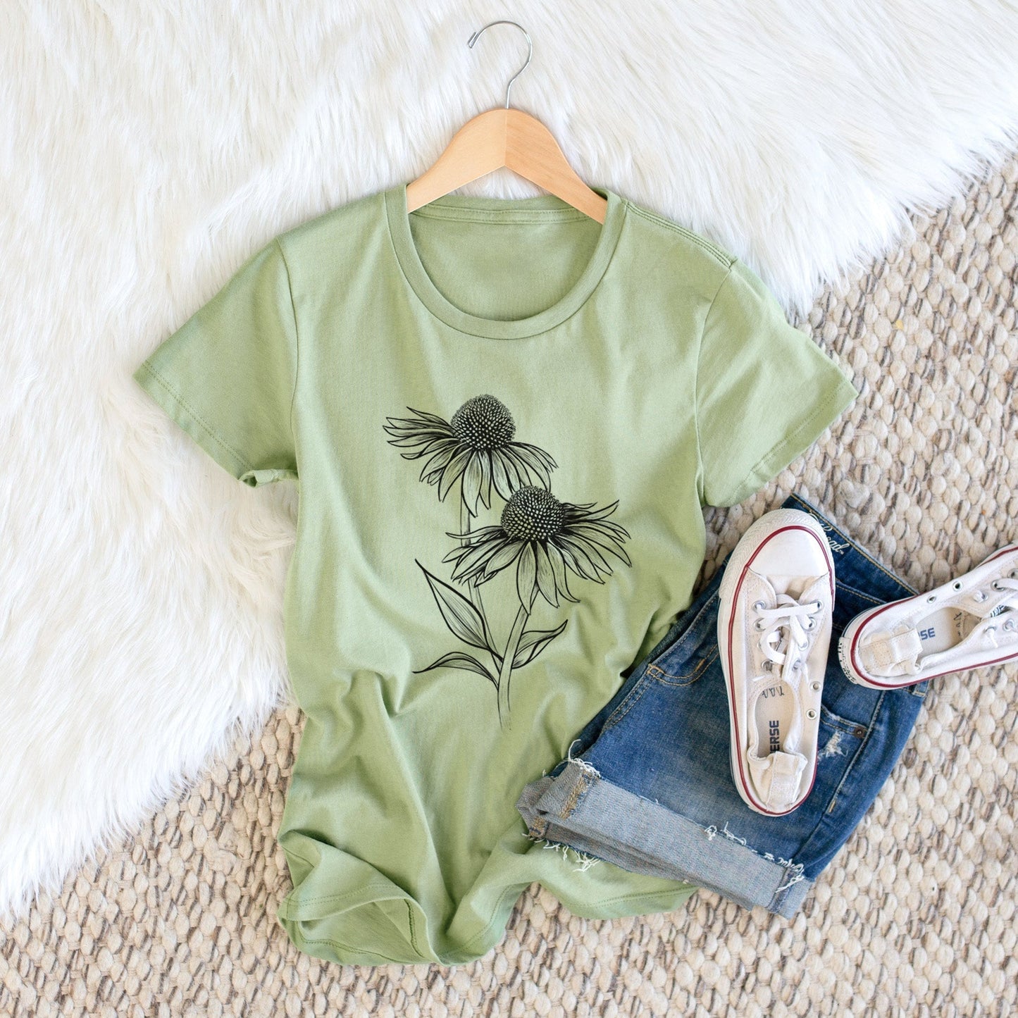 Coneflower - Echinacea purpurea - Women's Crewneck - Made in USA - 100% Organic Cotton
