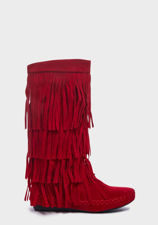 Crimson No Playtime Fringe Boots