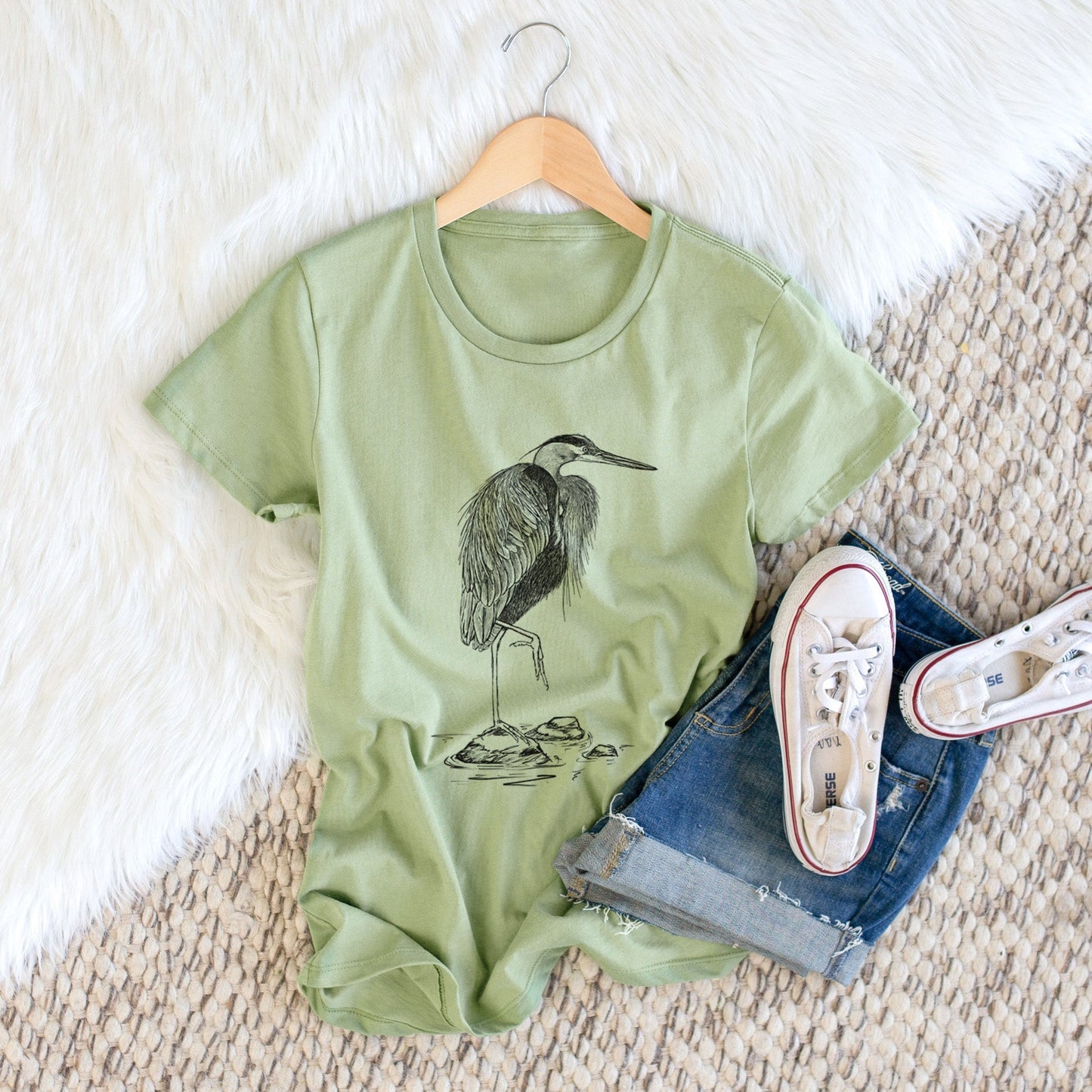 Ardea herodias - Great Blue Heron - Women's Crewneck - Made in USA - 100% Organic Cotton