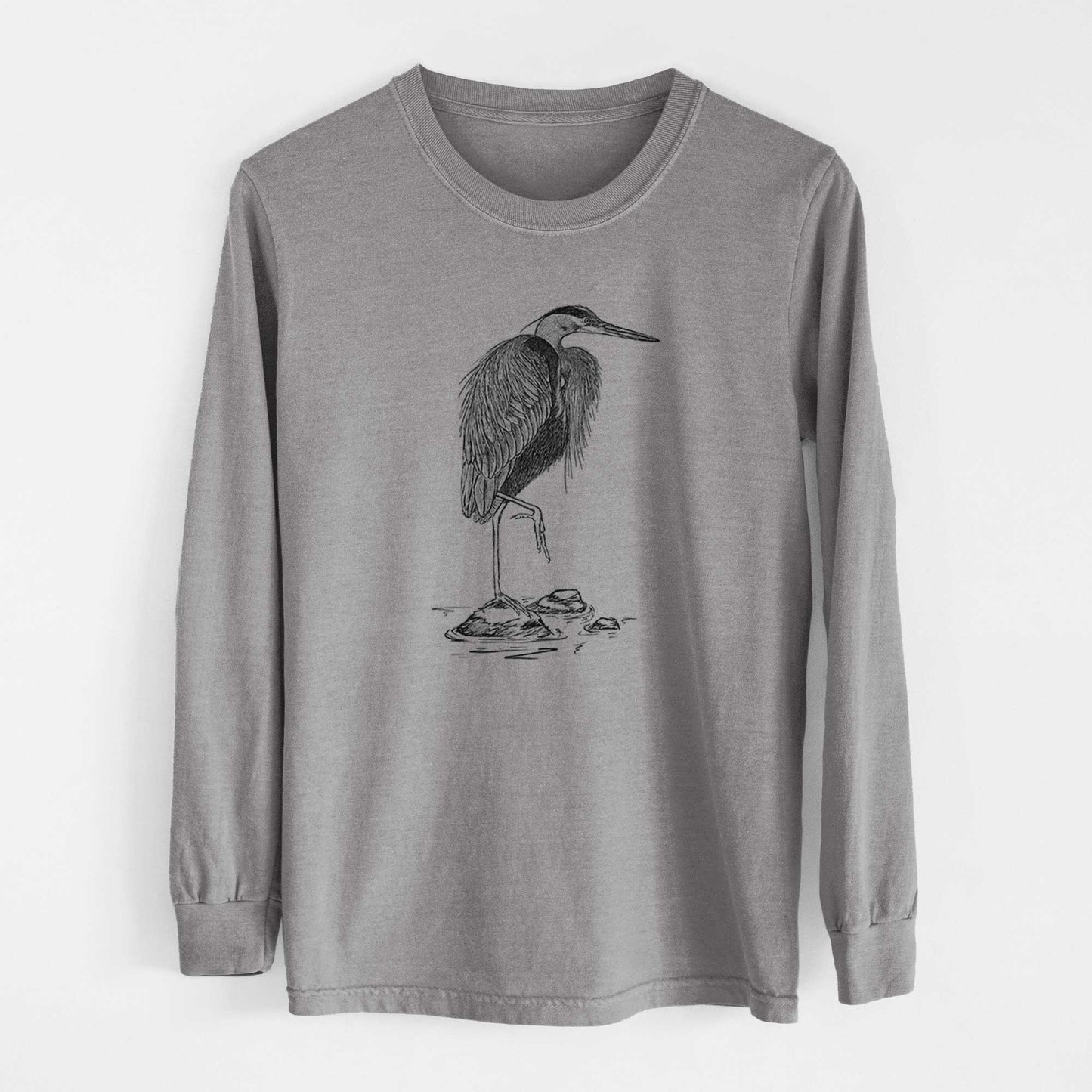 Ardea herodias - Great Blue Heron - Heavyweight 100% Cotton Long Sleeve