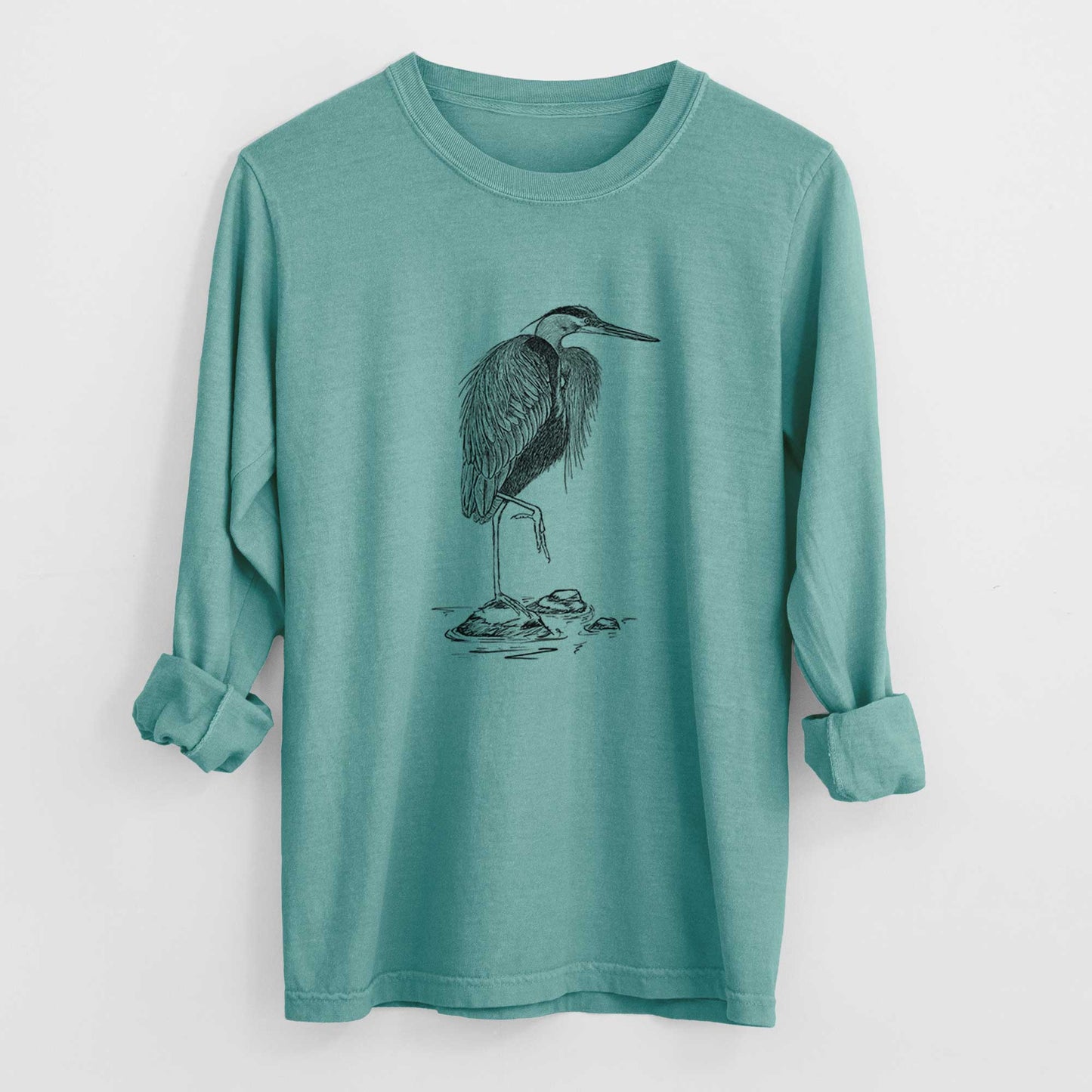 Ardea herodias - Great Blue Heron - Heavyweight 100% Cotton Long Sleeve